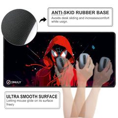 SMULY Gaming Mouse Pad, Large Desk Mat 58.5 x 28 cm, Extended Washable Mousepad, Desk Pad, 2mm Thick Non-Slip Rubber Base, Stitched Edges, Smooth Surface (Multicolour) – Red Hoodie Spider Design