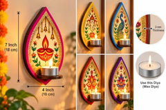 Wooden Jharokha Wall Hanging Tea Light Holder – Traditional Diya Stand & Floating Shelf for Pooja Room, Living Room, Balcony & Temple Décor | Diwali Decoration Items for Home & Main Door (WJH-11)