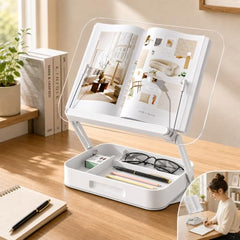 Sunchhaya Acrylic Book Stand for Reading – Clear Adjustable Book Holder with 360° Rotating Base, Foldable Reading Stand for Desk, Cookbook, Tablet & Laptop Stand, Height & Angle Adjustable (R22H)
