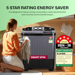 VW Visio World 8.5 kg semiautomatic Top Load Washer Only with Powerful Wash, V8 Supreme-Wash, Black/Grey