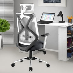 ASTRIDE Ergofit ISI Certified Ergonomic Office Chair for Work | 2D Headrest, Adjustable Arms & Lumbar Support | Single Lock Mechanism DIY [Grey-White]