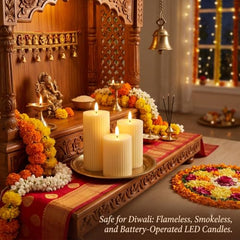 CAVY LED Glass Pillar Candles Light with Acrylic Fiber Glass | Flameless Smokeless Decorative LED Candles Faux Dancing Wicks | Perfect for Diwali Decoration, Home Decor, Gifting, Wedding (Set of 5)