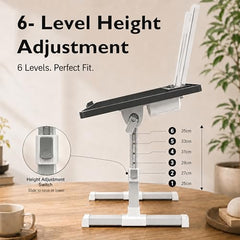 StarAndDaisy T9 Foldable Bed Table for Laptop & Study, 4-Level Adjustable Angled Tabletop, Large Desktop Surface with Anti-Slip Stopper, Tablet & Phone Slot, Storage Drawer, Stable Legs, PP & TPE