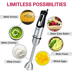 INALSA Hand Blender Mixer|1350W Copper Motor|Chopper,Coffee Beater/Frother,Whisker&Jar Attachment|Low Noise|20 Speed Control&Turbo Mode|BPA Free|Anti-Splash|2-Yr Warranty,Robot INOX 1350 Blend N Froth