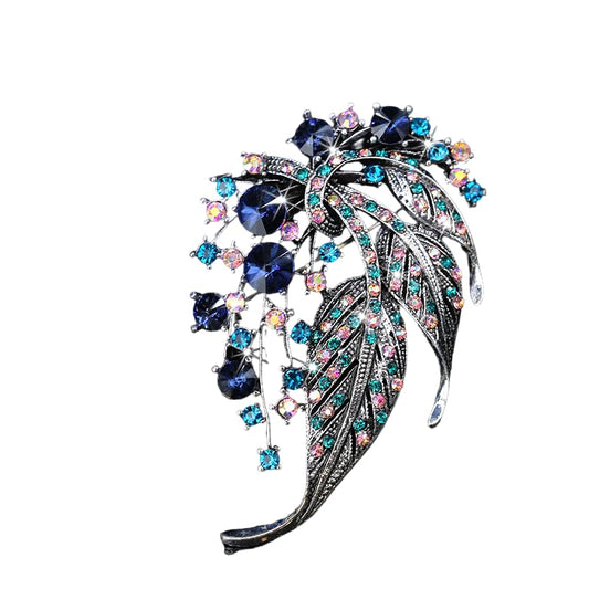 SYGA Brooch Pin Fashion Crystal Rhinestone Jewellery Pin Vintage Clothing Accessories Decoration Hollow Leaf Style Blue Brooches For Men's & Women- S231
