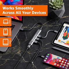 Amazon Basics 4-in-1 Hub Multiport Adapter, USB Hub with Aluminium Shell, 1 x USB 3.0 & 3 x USB 2.0 for PC, MacBook, Mac mini, iMac, Tablet, and Mobile Phones