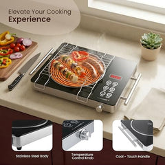 iBELL CROWN 22 Infrared Cooktop 2200W - 3-YEAR WARRANTY, Touch Control, Adjustable Temperature, High-Efficiency Heating, Compatible with Induction & Flat-Bottom Cookware, [Black]