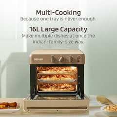 NESTER Full Stack Steamlock™ SS430 Stainless Steel Air Fryer Oven 16L | 2000 W Steam + Air Fry | Multi-Function-Air Fryer, Reheat, Bake, Toast | Adjustable Temperature & Timer - Dalgona Brown