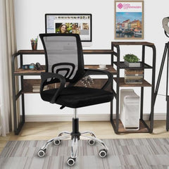 Casa Copenhagen Mesh Mid Back Office/Study/Computer/Revolving/Desk Chair for Work from Home -Metal Base, Height Adjustable Seat - Grey Milange & Black Handle