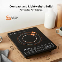 Amazon Basics 1600W Induction Cooktop | 7 Pre-Set Cooking Menus | LED Display | Smart Push Buttons I Energy Efficient, Auto Cut-off, 20A IGBT & 4KV Surge Protection I Black