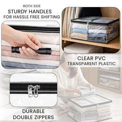 Storite 2 Pack Nylon Wardrobe Bag Underbed Cloth Storage Organizer | Moisture Proof Storage Bag, Storage box for Clothes Saree Bags, Zippered Closure & Handle - Magenta,37x34x23 cm