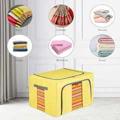 Kuber Industries Flower Print Foldable Woven Underbed Storage Bag|Large Storage Organiser|Blanket Cover with Transparent Window|Size 65 x 45 x 31 CM (Black)-KUBMART16598(Fabric)