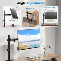 Dyazo Single Monitor Desk Mount Stand | Height Adjustable Fully Articulating Arm for 13–32 Inch Screens | VESA 75×75/100×100 Compatible | Tilt & Rotate Monitor Holder with C-Clamp/Grommet Base (Black)