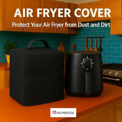 ALPHESTIA Air Fryer Cover for Philips 4.2L NA120/00, HD9252/90, HD9200/90 & Other 4.1-4.5L Air Fryers Waterproof, Dustproof Air Fryer Cover with Pocket (BLACK, 4.1 TO 4.5 LITRES)