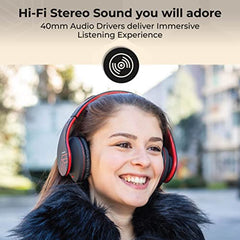 PowerLocus Samsung Bluetooth over-Ear , Wireless Stereo Foldable Headphones with Mic and Micro SD Card for All Smartphones (Black/Red)
