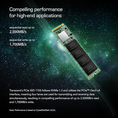 Transcend 128GB SSD NVMe PCIe Gen3 x4 110S, Solid State Drive, M.2 2280, Sequential Read/Write up to 1,500/550 MB/s - TS128GMTE110S