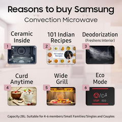 Samsung 28L, Convection Microwave Oven with Curd Making(MC28A5013AK/TL, Black, Ceramic Enamel Cavity with 10 Year Warranty)