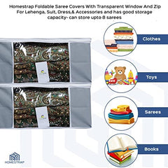 Homestrap set of 6 Foldable Saree Covers/Clothes Storage Bag/Wardrobe Organizer With Transparent Window And Zip For Lehenga, Suit, Dress,& Accessories (Grey)(Featured on Shark Tank), Polypropylene