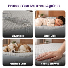 MY ARMOR Waterproof Mattress Protector King Size, 78x72, 6.5x6 feet, Double Bed Protector Sheet Cover, Breathable and Hypoallergenic Ultra Soft Fitted Terry Cotton Feel Fabric, Elastic Skirting, Grey