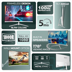Foxin 24 Inch FHD Flat LED Monitor 1920x1080 Pixel Elite Series | Flat Panel, HDMI & VGA Port, 100Hz Refresh Rate, Frameless, Slim Bezel, Wall Mountable, 16.7 M Colors | 3 Years Warranty | White