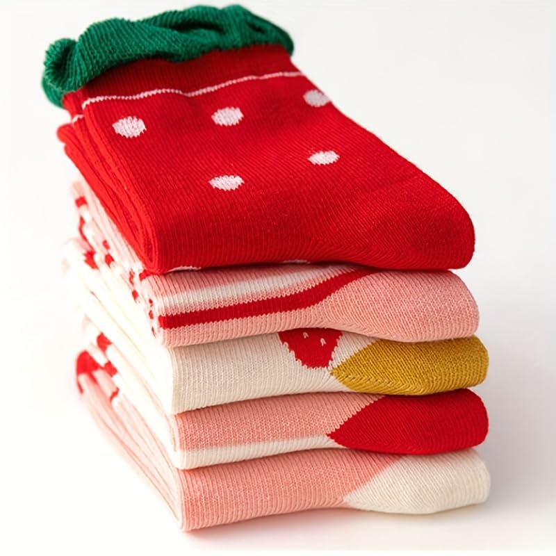 SYGA 5 Pairs Baby Girl & Baby Boy Socks, Toddlers Infant Cotton Stretch Crew Socks with Strawberry Design, Suitable for 1-3Years old baby