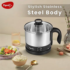 Pigeon Kessel Multipurpose Kettle (12173) 1.2 litres with Stainless Steel Body, used for boiling Water and milk, Tea, Coffee, Oats, Noodles, Soup etc. 600 Watt (Black & Silver)