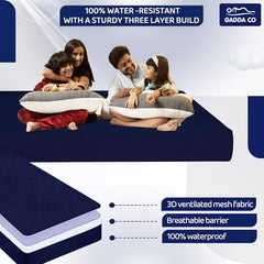 GADDA CO 100% Waterproof Premium Cotton Feel Mattress Protector King Size 78x72 Inch|Ultra Soft Breathable & Fitted Bed Protector Terry Cover Double Bed (6.5x6 feet, Fits 10 Inches, Grey)