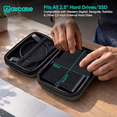 AirCase Hard Disk Cover Case for 2.5 Inch HDD SSD - Ballistic Nylon Rugged Shell, Anti-Press | Felt Lining, Water Resistant | Mesh Pocket for Cable, Charger, Earphone (Black)