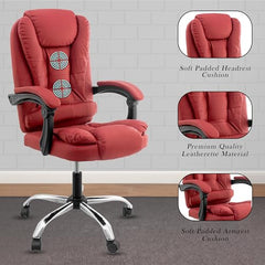 Casa Haus Italia Premium Leatherette Office Chair for Work | Boss Chair, Ergonomic Executive, Luxurious Cushioned Arms & Seat, 2 Point Back Massager, Heavy Duty Metal Base (Burgundy)