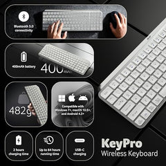 Acer KeyPro X105 Wireless Keyboard I Dual Mode 2.4GHz USB + BT 5.0 I 105 Keys Full Size Keyboard I Rechargeable 400mAh Battery I USB-C Charging I 64H Use I Windows Mac Android Compatible I Space Grey