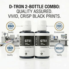 D-tron GT51/GT52 Compatible Refill Ink for HP 5810 5811 5820 5821 115 116 117 310 315 319 410 415 416 419 457 Printers (Black-2 Colour-3) Pack of 5 - Cyan, Magenta, Yellow, Black