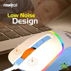 FRONTECH MS-0105 Wired Gaming Mouse | 7200 DPI | 6 Programmable Buttons | 7-Color RGB Gaming Mouse Rainbow Lighting | Ergonomic Gaming Mouse | White & Blue | USB Interface | 1.5m Braided Cable