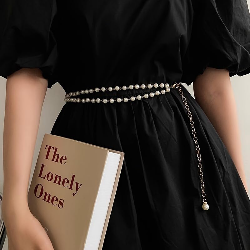 SYGA Pearl Waist Chain Belt Adjustable Decorative Belt Hollowed Tassel Waist Belts Suitable Size for Waist 26-40
