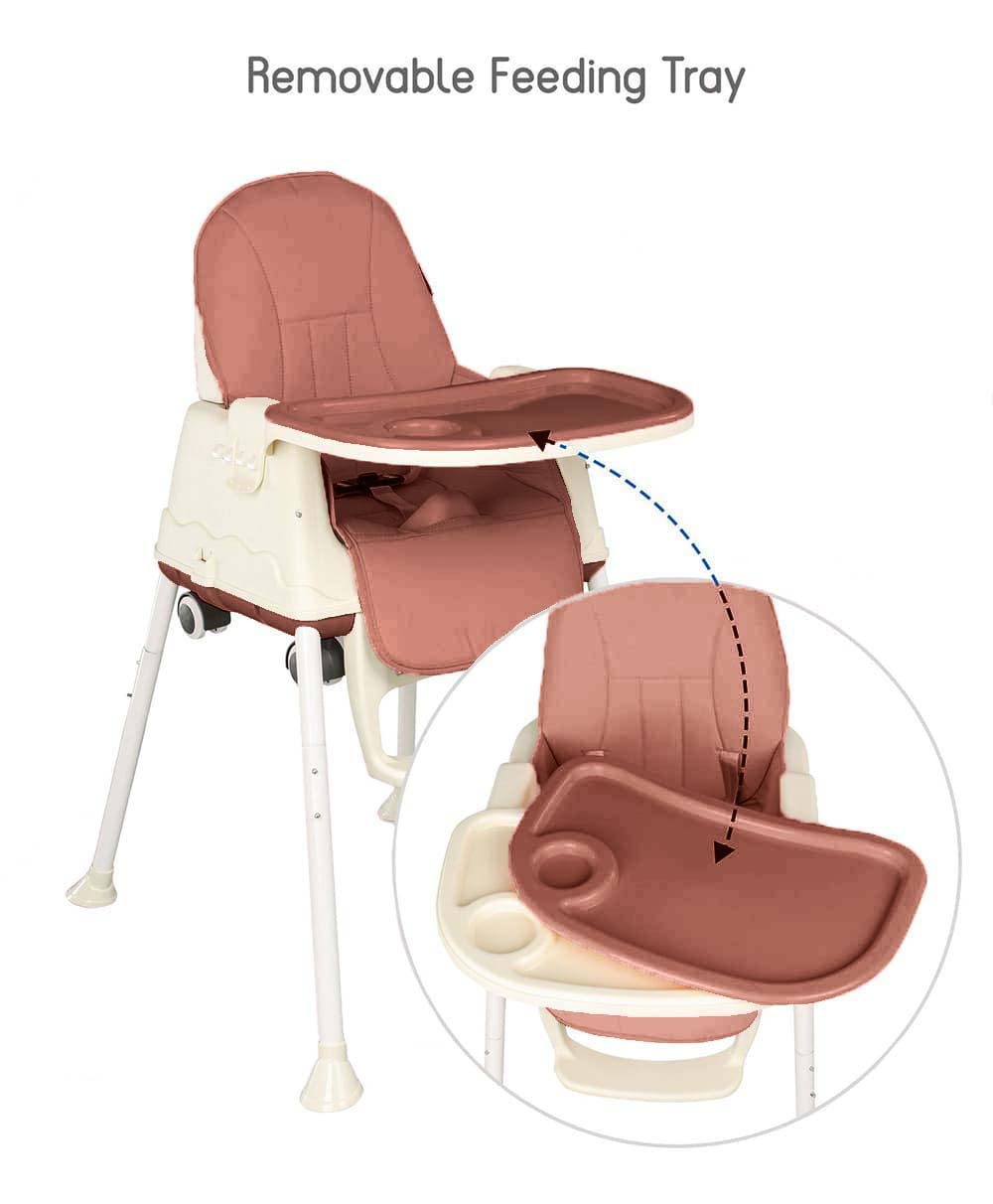 SYGA High Chair for Baby Kids,Safety Toddler Feeding Booster Seat Dining Table Chair (with Wheel, Brown)