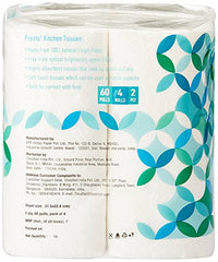 Amazon Brand - Presto! 2 Ply Kitchen Tissue Paper Roll | 240 Pulls | 60 Kitchen Towels X 4 Rolls | Soft And Highly Absorbent | 100% Natural Virgin Cellulose Fiber