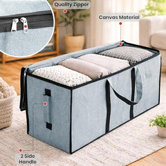 Storite Jumbo Super-Size 81 L Canvas Moisture Proof Heavy Duty Storage Bag | for Toys/Stationery/Blankets/Clothes/Moving Bags MultiPurpose With Strong Reinforced Handles Rectangular Cream (87x26x36 cm)
