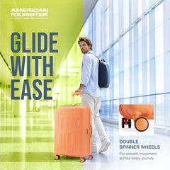 American Tourister 3PC PP Ivy 2.0-8 Wheel, Set (Small + Medium + Large) Hard Suitcase for Travel/Trolley Bag with Combination Lock & Smooth Sliding Double Wheel - Tan Orange, 55 Cm, 68 Cm, 79 Cm