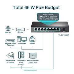 TP-Link 11 Port Unmanaged PoE+ Switch, 124W, Fanless, 8×FE+3GE(TL-SL1311MP)