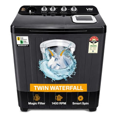 VW Visio World 8.5 kg semiautomatic Top Load Washer Only with Powerful Wash, V8 Supreme-Wash, Black/Grey