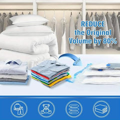 Vacuum Storage Bags for Clothes, Blankets, Comforters, Jackets – 5-Pack Space Saver Compression Bags with Hand Pump – Airtight Resealable Bags for Travel & Home Storage