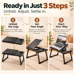 HOMERO Adjustable & Foldable Laptop Bed Table with Cup Holder -Brown