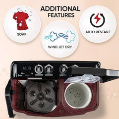 LG 11.5 kg, 5 Star, Roller Jet Pulsator with Soak, Wind Jet Dry Technology, Semi-Automatic Top Load Washing Machine (2025 Model, P115ASDAZ, Smart Filter & Rat Away feature, Burgundy)