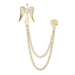 SYGA Men's & Women Suit Shirt Stud Lapel Pin Chain Tassel Brooch Pin with Angel design,Crystal Chain(Gold)