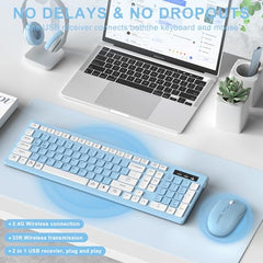 Wireless Keyboard and Mouse Combo, Full-Sized Wireless Keyboard and Adjustable DPI Mouse, 2.4GHz USB Receiver, Keyboard and Mouse for PC, Windows, Desktop, Laptop (Orange-B)