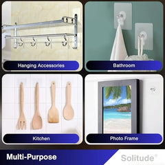 Solitude 20 Pieces Self Adhesive Screw Hangers | Nail Free Wall Hooks for Hanging Picture Frames, Wall Clocks, and Mirrors | Heavy Duty No Drilling Sticky Hooks for Home and Office