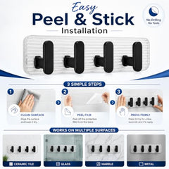 SIGNAMIO 6 Hook Shelf Adhesive Strip Wall Hanging Sticky Hook Black