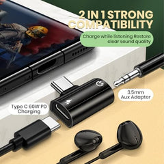 Verilux® 2 in 1 USB-C to 3.5 mm Audio & PD 60W Charging Adapter
