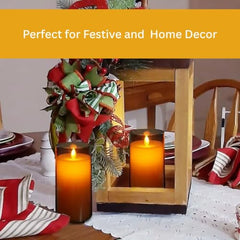 Flameless LED Pillar Candle Set of 2 | Acrylic Fiber Glass | Dancing Faux Wick | Remote Control with Battery Operated 3 AA | Home Décor & Gifting | 3" D x 6" H | Red