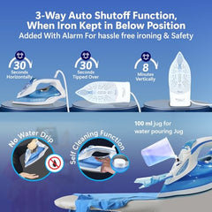 Rico Japanese Tech Fully Automatic Steam Iron with Spray | No Burns Guaranteed | Optitemp Press Iron | Auto ShutOff | Drip-Stop | 2 Years Warranty | Ceramic-Coated Soleplate with 5-Year Warranty