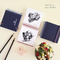 MENORAH - Artist Square Sketch Book - 180 GSM - Square Drawing Book - (100 Pages/50 Sheets) - Hard Metal Spiral Bound - (15.0 cm x 15.0 cm) - Pink